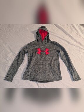 Under Armour Hoodie Women's Small Gray ColdGear Storm pink Logo Fleece Pullover